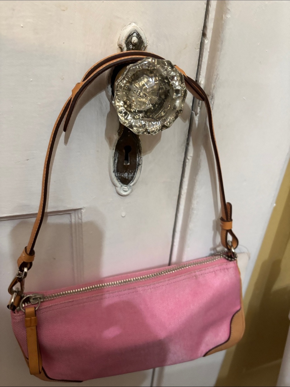 Coach Pink Shoulder Bag with Tan Trim